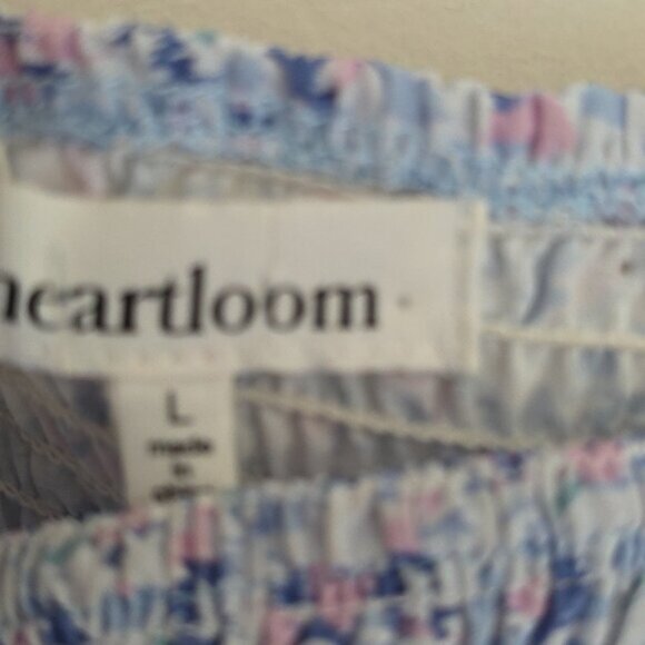 HEARTLOOM | Smocked Dress Tiered Skirt Floral Blue Spaghetti Straps Sz L - Picture 3 of 6